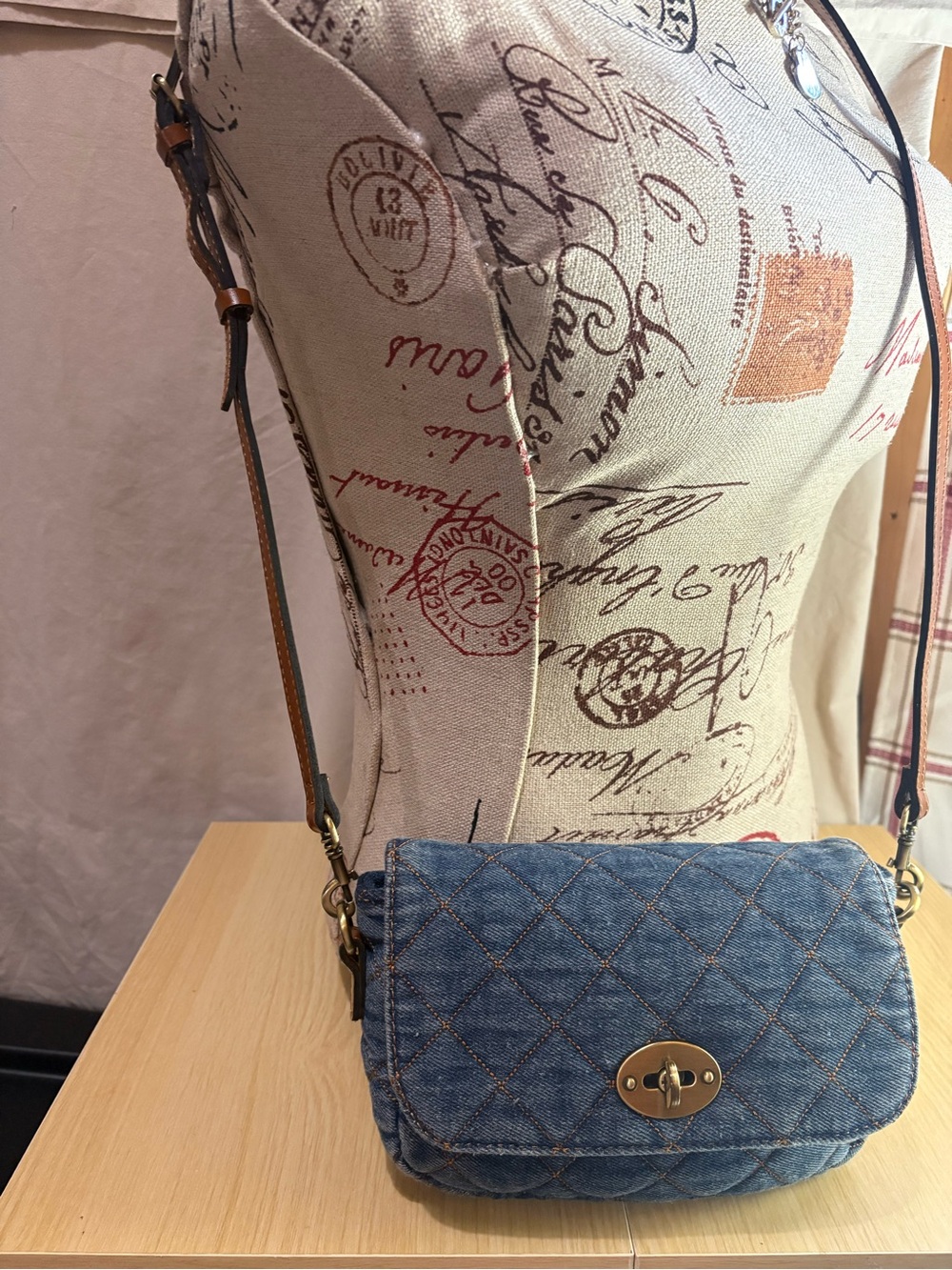 Patricia Nash Denim Quilted Crossbody Bag with Turn-Lock Closure